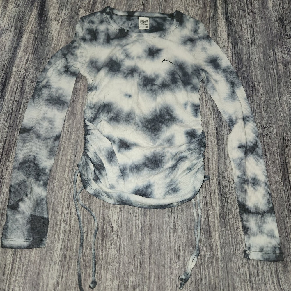 PINK Victoria's Secret Tie Dye‎ Waffle Knit Long Sleeve Cinched Top